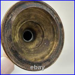 VTG ALADDIN Brass Base Hand Painted Clear Frosted Glass Oil Lamp Peach Flowers