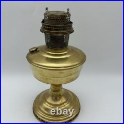 VTG ALADDIN Brass Base Hand Painted Clear Frosted Glass Oil Lamp Peach Flowers