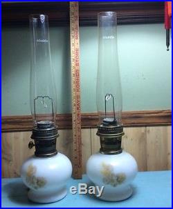 VTG ALADDIN MILK GLASS DAISY WHEAT DESIGN KEROSENE OIL LAMP MODEL #23 PAIR