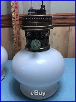 VTG ALADDIN MILK GLASS DAISY WHEAT DESIGN KEROSENE OIL LAMP MODEL #23 PAIR