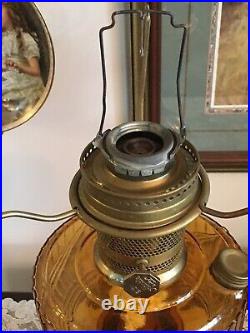 VTG ALADDIN MODEL 23 AMBER HEAVY GLASS SHORT LINCOLN DRAPE 12 OIL LAMP WithSHADE