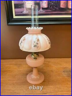 VTG ALADDIN OIL LAMP PINK ROSE MOONSTONE VERTIQUE B-87 MODEL B BURNER WithSHADE