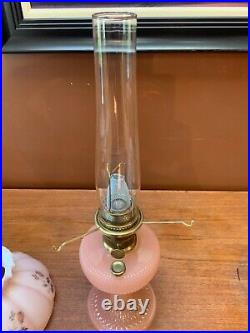 VTG ALADDIN OIL LAMP PINK ROSE MOONSTONE VERTIQUE B-87 MODEL B BURNER WithSHADE