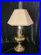 VTG Aladdin 12 Brass Oil to Electric Lamp, Lox-on Chimney & Cut-out Floral Shade