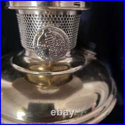 VTG Aladdin 12 Brass Oil to Electric Lamp, Lox-on Chimney & Cut-out Floral Shade