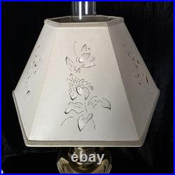 VTG Aladdin 12 Brass Oil to Electric Lamp, Lox-on Chimney & Cut-out Floral Shade