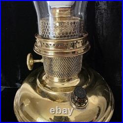VTG Aladdin 12 Brass Oil to Electric Lamp, Lox-on Chimney & Cut-out Floral Shade