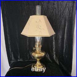 VTG Aladdin 12 Brass Oil to Electric Lamp, Lox-on Chimney & Cut-out Floral Shade