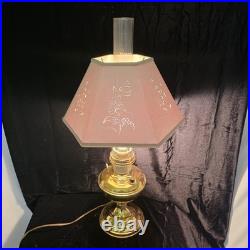 VTG Aladdin 12 Brass Oil to Electric Lamp, Lox-on Chimney & Cut-out Floral Shade