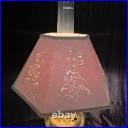 VTG Aladdin 12 Brass Oil to Electric Lamp, Lox-on Chimney & Cut-out Floral Shade