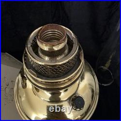 VTG Aladdin 12 Brass Oil to Electric Lamp, Lox-on Chimney & Cut-out Floral Shade