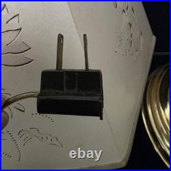 VTG Aladdin 12 Brass Oil to Electric Lamp, Lox-on Chimney & Cut-out Floral Shade