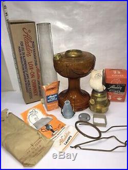 VTG Aladdin Amber Glass Lincoln Drape Oil Lamp Kerosene 23 Burner Mantle Chimney