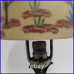 VTG Aladdin Cast Iron with Floral Reverse Painted Glass Shade Table Lamp 13