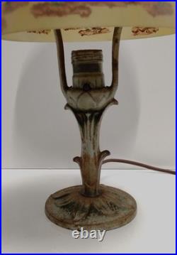 VTG Aladdin Cast Iron with Floral Reverse Painted Glass Shade Table Lamp 13 VTG Aladdin Cast Iron with Floral Reverse Painted Glass Shade Table Lamp 13