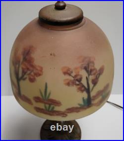 VTG Aladdin Cast Iron with Floral Reverse Painted Glass Shade Table Lamp 13