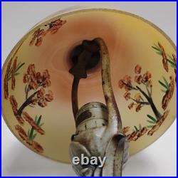 VTG Aladdin Cast Iron with Floral Reverse Painted Glass Shade Table Lamp 13