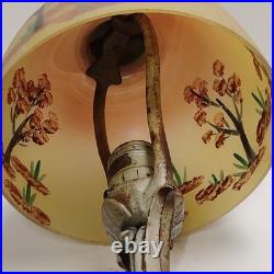 VTG Aladdin Cast Iron with Floral Reverse Painted Glass Shade Table Lamp 13 VTG Aladdin Cast Iron with Floral Reverse Painted Glass Shade Table Lamp 13