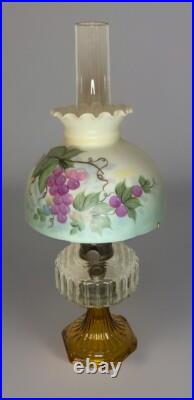 VTG Aladdin Corinthian Clear Over Amber GLOWS Mantle Oil Lamp Mod B Grape Floral