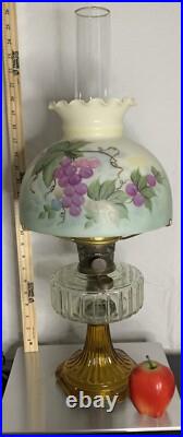 VTG Aladdin Corinthian Clear Over Amber GLOWS Mantle Oil Lamp Mod B Grape Floral VTG Aladdin Corinthian Clear Over Amber GLOWS Mantle Oil Lamp Mod B Grape Floral