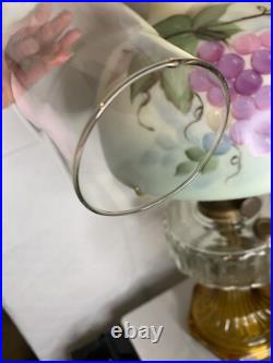 VTG Aladdin Corinthian Clear Over Amber GLOWS Mantle Oil Lamp Mod B Grape Floral
