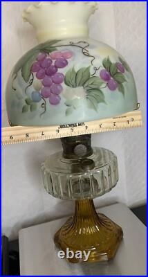 VTG Aladdin Corinthian Clear Over Amber GLOWS Mantle Oil Lamp Mod B Grape Floral VTG Aladdin Corinthian Clear Over Amber GLOWS Mantle Oil Lamp Mod B Grape Floral