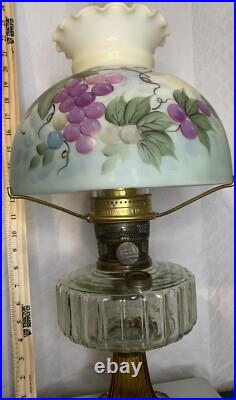 VTG Aladdin Corinthian Clear Over Amber GLOWS Mantle Oil Lamp Mod B Grape Floral