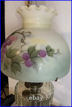 VTG Aladdin Corinthian Clear Over Amber GLOWS Mantle Oil Lamp Mod B Grape Floral