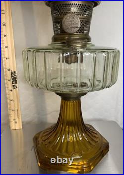 VTG Aladdin Corinthian Clear Over Amber GLOWS Mantle Oil Lamp Mod B Grape Floral