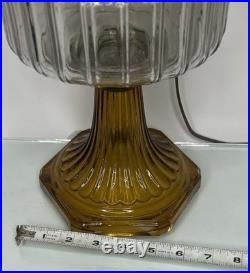 VTG! Aladdin Corinthian Clear Over Amber Glass Oil Lamp W Thumbprint Ruffled Top