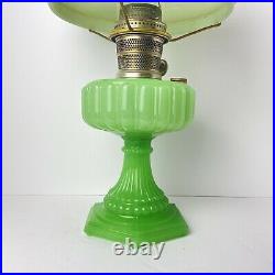 VTG Aladdin Green Glass Floral NU Type Model B Antique Kerosene Lamp with Shade