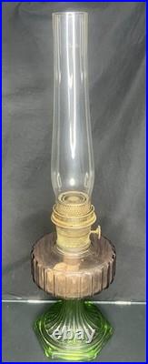 VTG Aladdin Lincoln Drape Oil Lamp-Sun Lavender/Green Uranium Glass 24 w Lox On