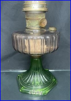 VTG Aladdin Lincoln Drape Oil Lamp-Sun Lavender/Green Uranium Glass 24 w Lox On