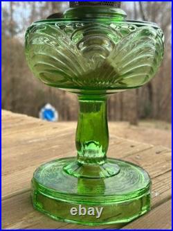 VTG Aladdin Nu-Type Model B Washington Drape Uranium Green Glass Oil Lamp, Glows