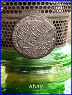 VTG Aladdin Nu-Type Model B Washington Drape Uranium Green Glass Oil Lamp, Glows