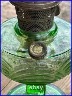 VTG Aladdin Nu-Type Model B Washington Drape Uranium Green Glass Oil Lamp, Glows