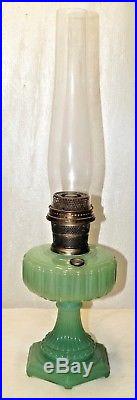 VTG Antique 1934 Aladdin Jadeite Cathedral Kerosene Oil Table Lamp With Chimney