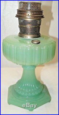 VTG Antique 1934 Aladdin Jadeite Cathedral Kerosene Oil Table Lamp With Chimney