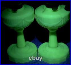 VTG Uranium Aladdin Alacite Tall Lincoln Drape Glass Model B Oil Lamps Glows Hot