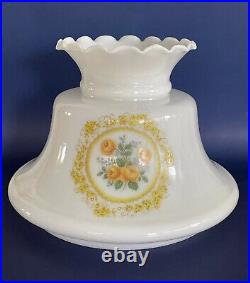 Vintage 10 Fitter GWTW Yellow Rose Glass Hurricane Oil Or Electric Lamp Shade