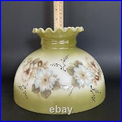 Vintage 10 Fitter Olive Floral Hurricane Oil Or Electric Glass Dome Lamp Shade