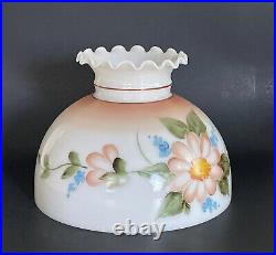 Vintage 10 Fitter Peach Floral Hurricane Oil Or Electric Glass Dome Lamp Shade