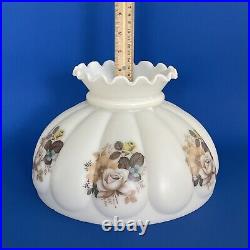 Vintage 10 Fitter White Floral Melon Hurricane Oil Or Electric Glass Lamp Shade