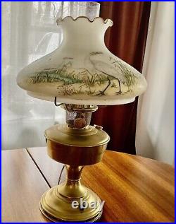 Vintage# 12 Aladdin Lamp Hand Painted Shade Egrets/water/reeds Signed Drewitz