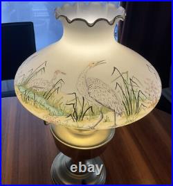 Vintage# 12 Aladdin Lamp Hand Painted Shade Egrets/water/reeds Signed Drewitz