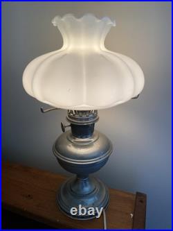 Vintage 14 Aladdin Model #11 Kerosene Oil Lamp Electrified White Melon Shade