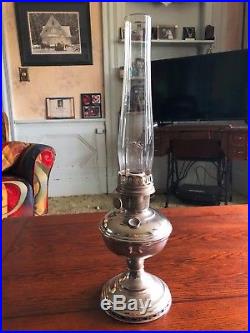Vintage 1920's Model 11 Nickel Plated Chimney Mantle Lamp Aladdin Kerosene Oil