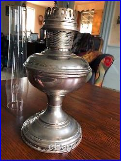 Vintage 1920's Model 11 Nickel Plated Chimney Mantle Lamp Aladdin Kerosene Oil