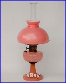 Vintage 1930's Aladdin Pink Moonstone Vertique oil kerosene Lamp withShade Chimney