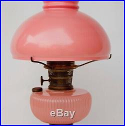 Vintage 1930's Aladdin Pink Moonstone Vertique oil kerosene Lamp withShade Chimney